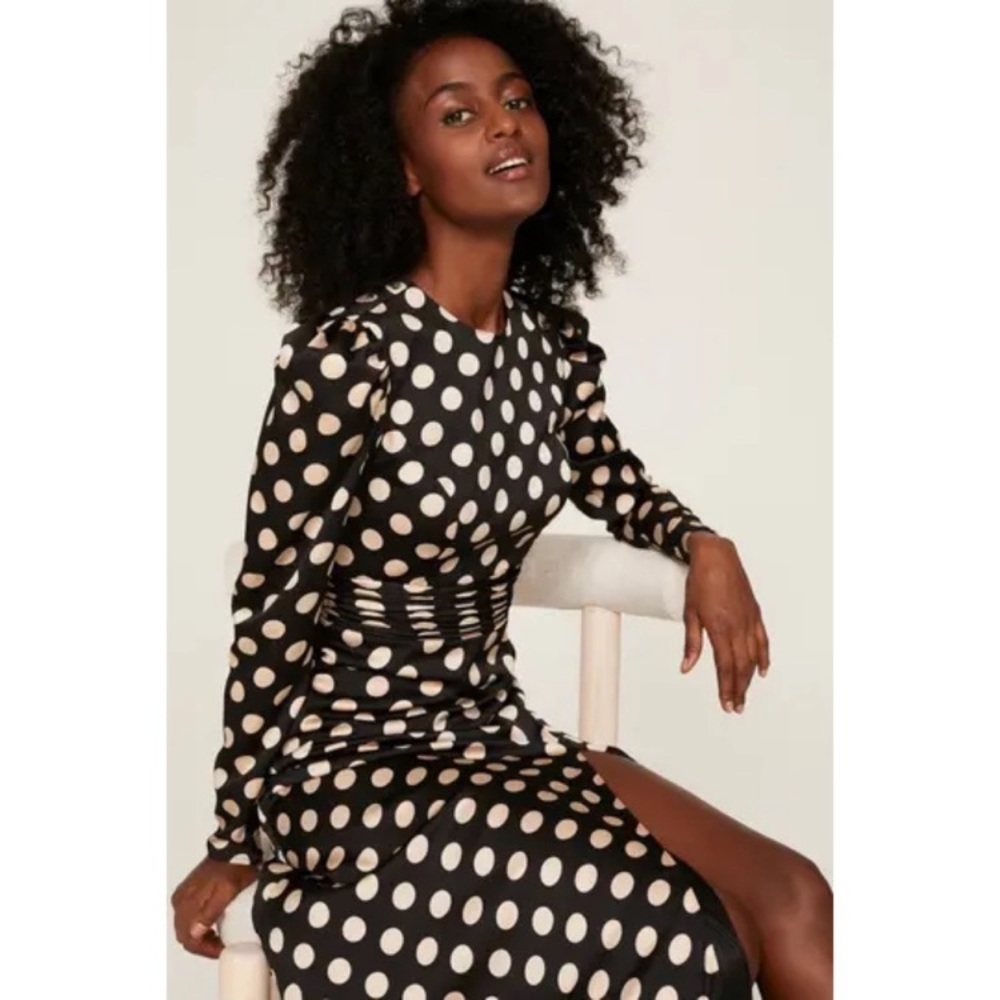 Mac Duggal Black Maxi Dress with Cream Polka Dots - Picture 3 of 14